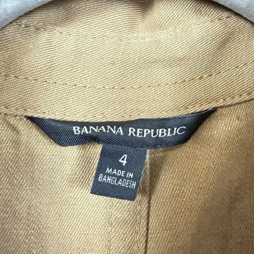 Banana Republic Safari Camp Romper Tan Linen Cotton Belted Women 4 Granola Girl